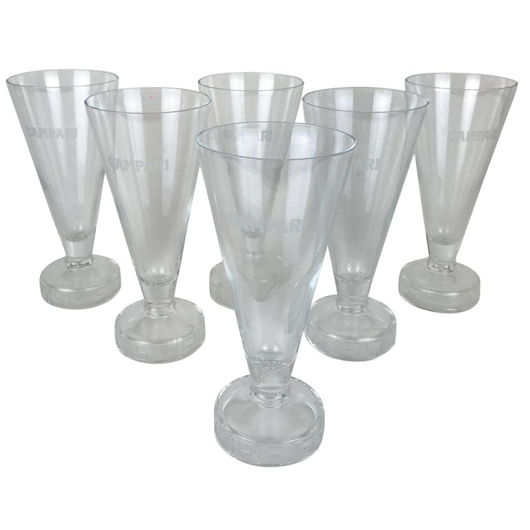 1980s Set of Six Exclusive Campari Long Drink Glasses Greca Style by Thun Design For Sale