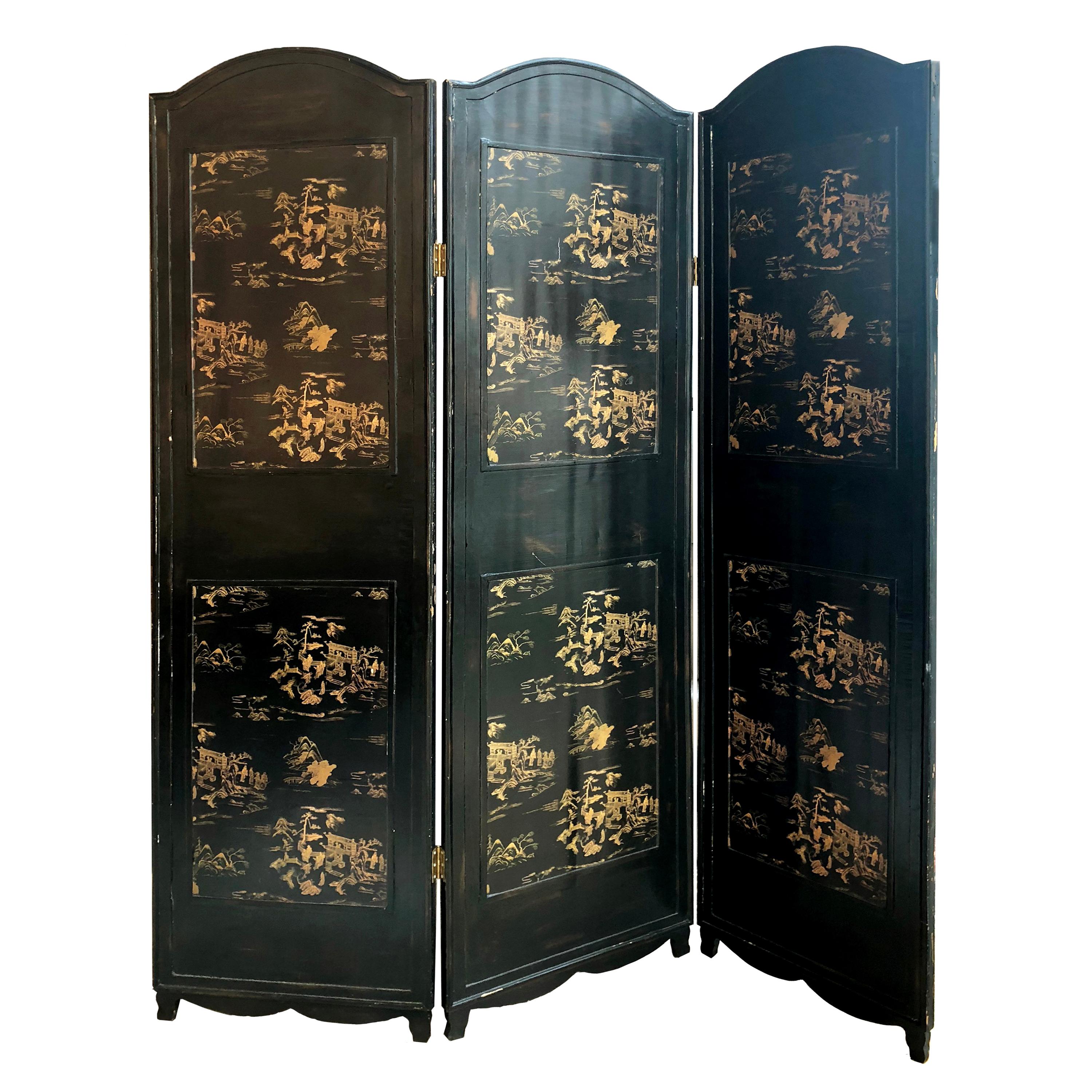 20th Century Oriental Style Foldable Screen For Sale