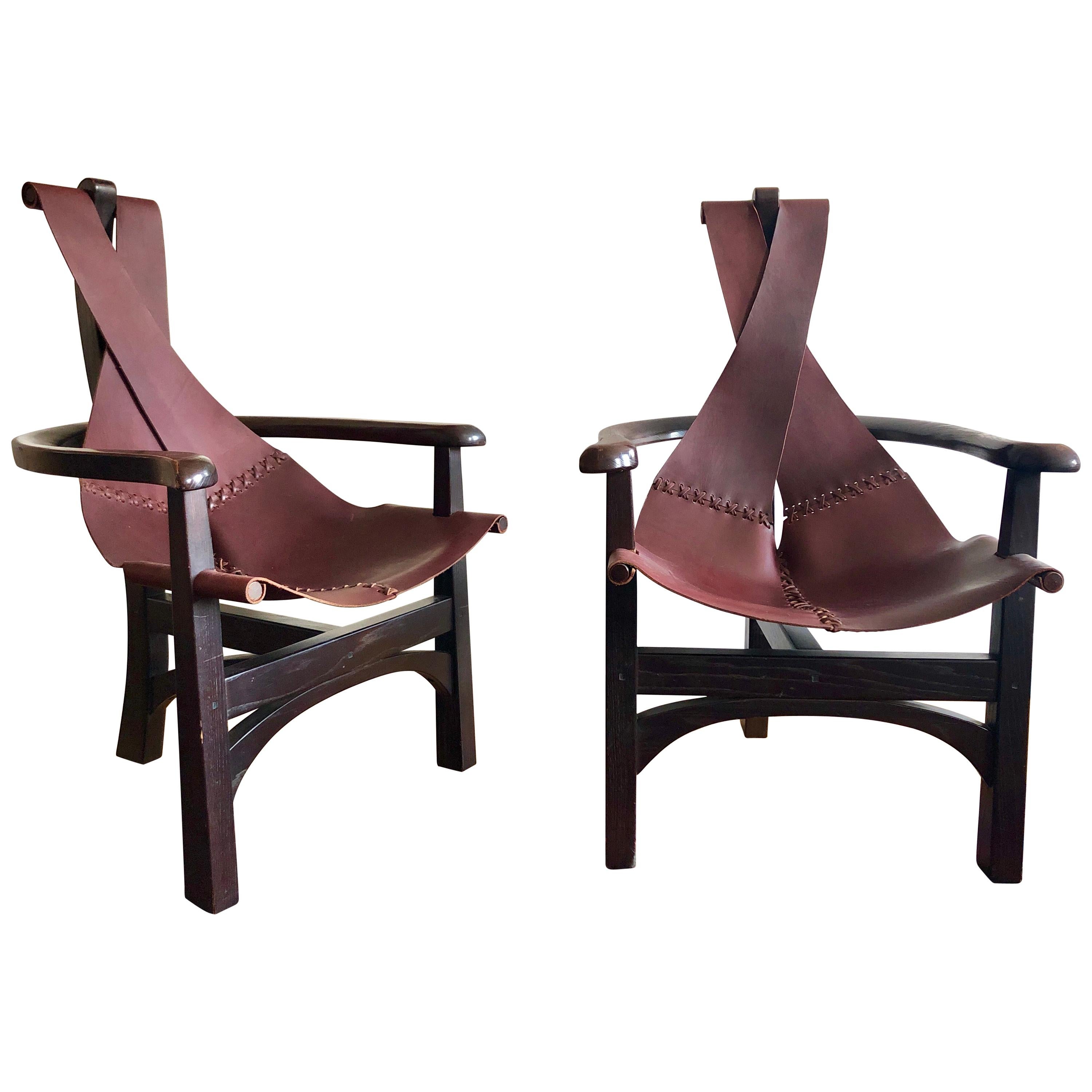 Pair of California Studio Leather Sling Chairs