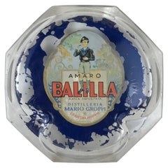 1930s Vintage Italian Advertising Amaro Balilla Glass Ashtray Made in Italy