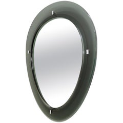 Oval Shaped Wall Mirror with Beveled Glass Frame by Fontana Arte, Italy, 1950s
