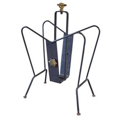 Jacques Adnet Magazine Rack in Brass and Iron
