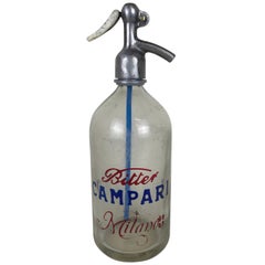 1950s Glass Italian Vintage Soda Syphon Seltzer Bitter Campari Milano Bar Bottle