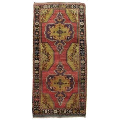 Red, Pruple and Gold Handmade Wool Turkish Old Anatolian Konya Rug