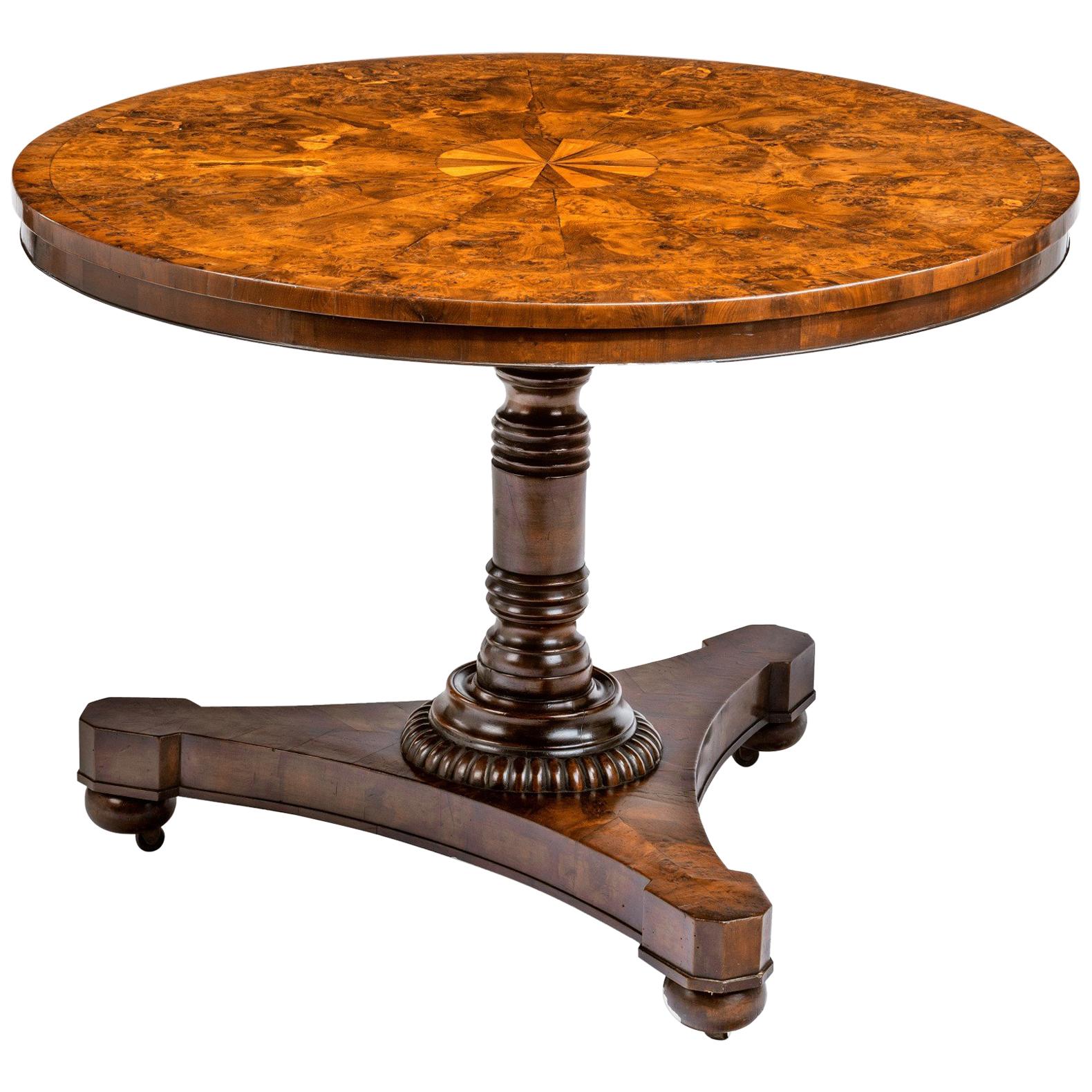 Regency Burr Yew Veneered Centre Table For Sale