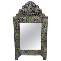 Ultra Arched Moroccan Metal Inlaid Mirror, Rabat, Green Motif