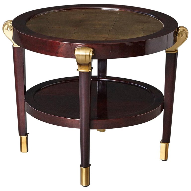 Art Deco Style Lacquered Side Table with Gilt Inlay and Scrolled Brass