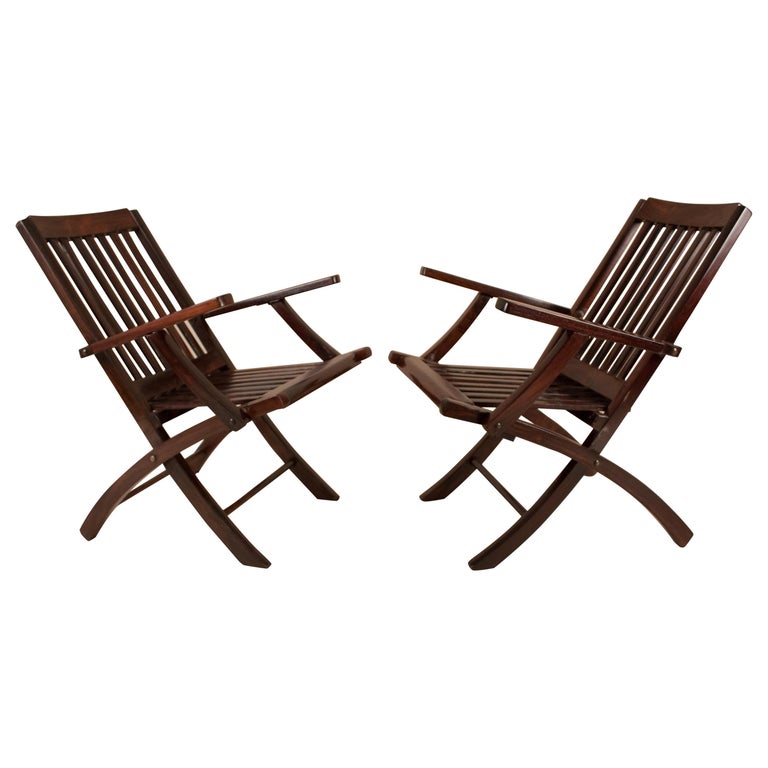 Pair Of Folding Rosewood Steamer Deck Chairs