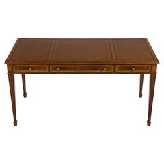 Inlaid Mahogany Sheraton Style Partners Writing Desk Library Table Leather Top