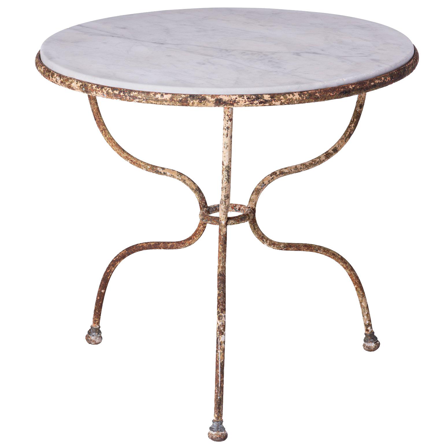 Round Marble Top Café Table with Wrought Iron Base, France, circa 1890