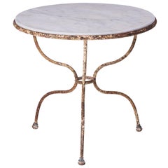 Round Marble Top Café Table with Wrought Iron Base, France, circa 1890