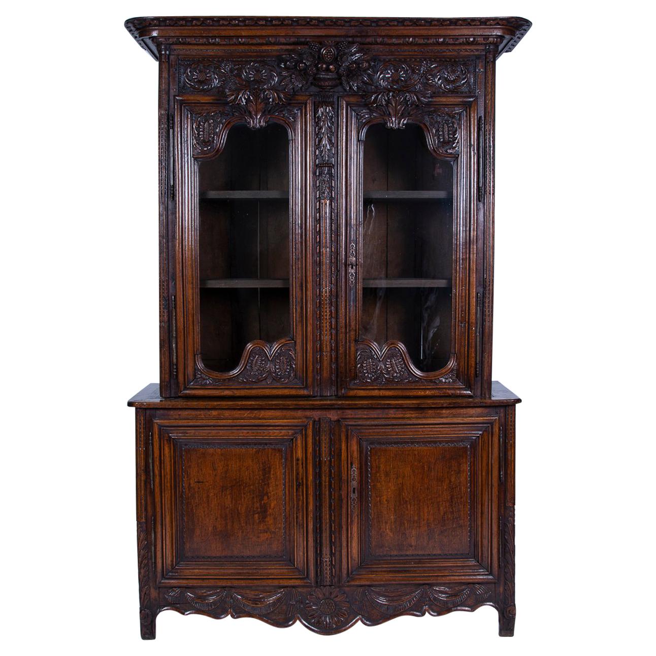 Carved Oak Cabinet "Cabinet a Deux Corp", Mid-18th Century, French For Sale