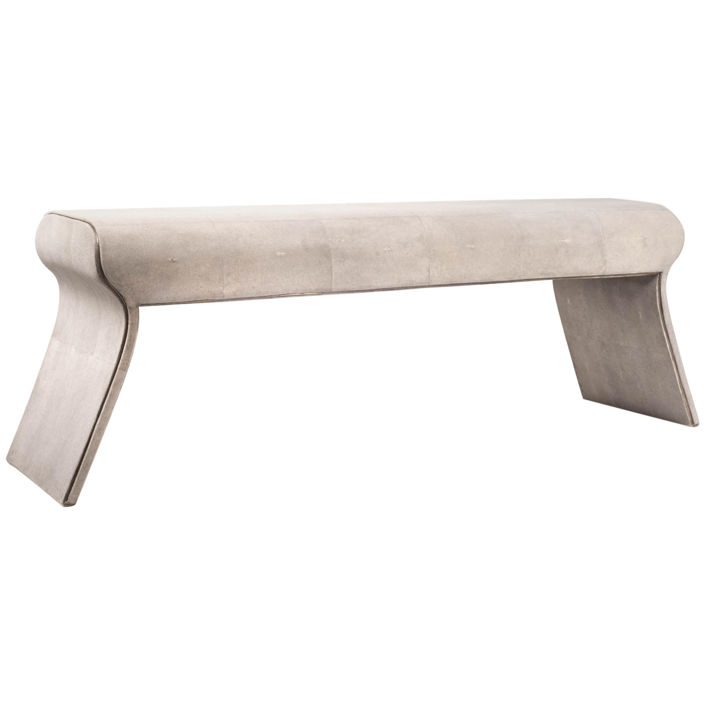 Dandy Day Bench in Cream Shagreen with Bronze-Patina Brass Accents by Kifu Paris For Sale
