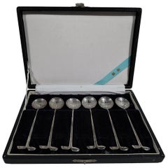 Set of 6 Japanese Modern Silver Appetizer Spoons with Golf Motif