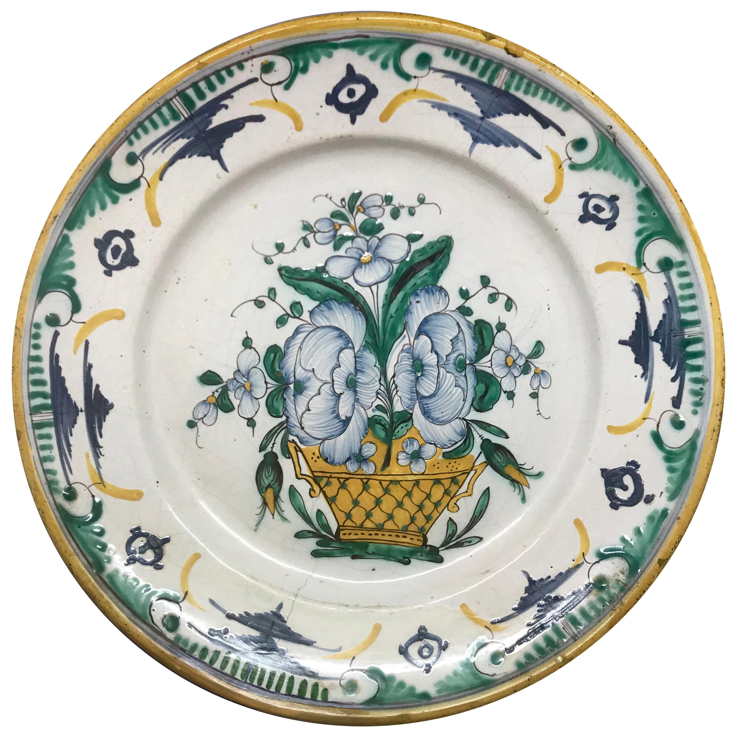 Green and Yellow Continental Majolica Plate For Sale