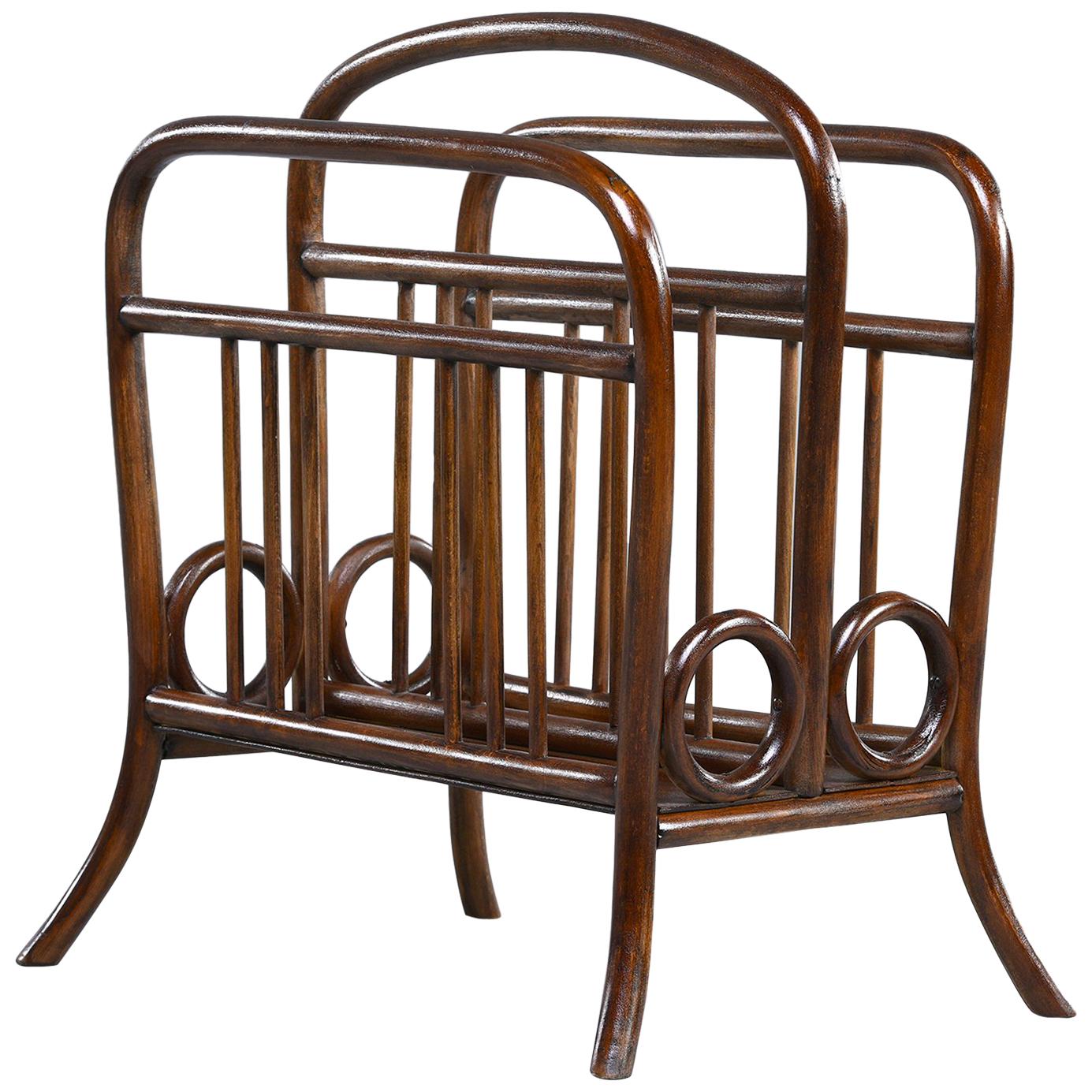 Early Thonet Bentwood Magazine Rack in Manner of Josef Hoffmann