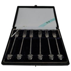 Set of 6 Japanese Modern Silver Appetizer Forks with Golf Motif
