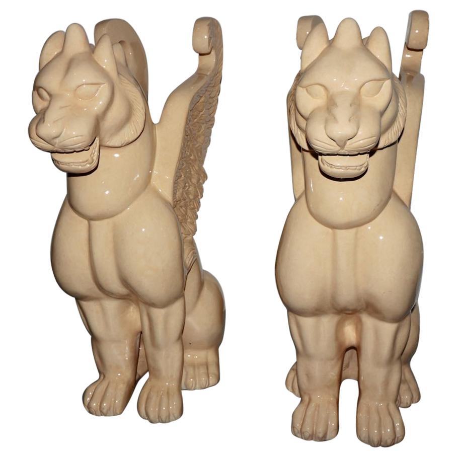 Unique Pair of Venetian Winged Lion Statues, Depicting Strength and Power