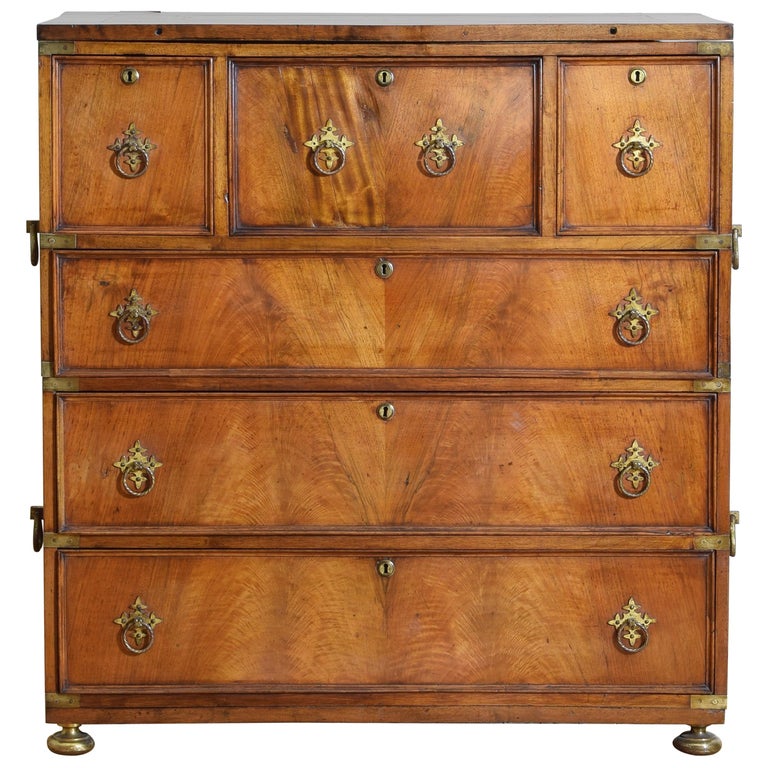 English Mahogany Campaign Captain's Chest, 19th Century at 1stDibs