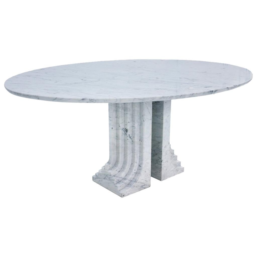 Carlo Scarpa for Simon Modern Carrara Marble Oval "Samo" Italian Table, 1970s