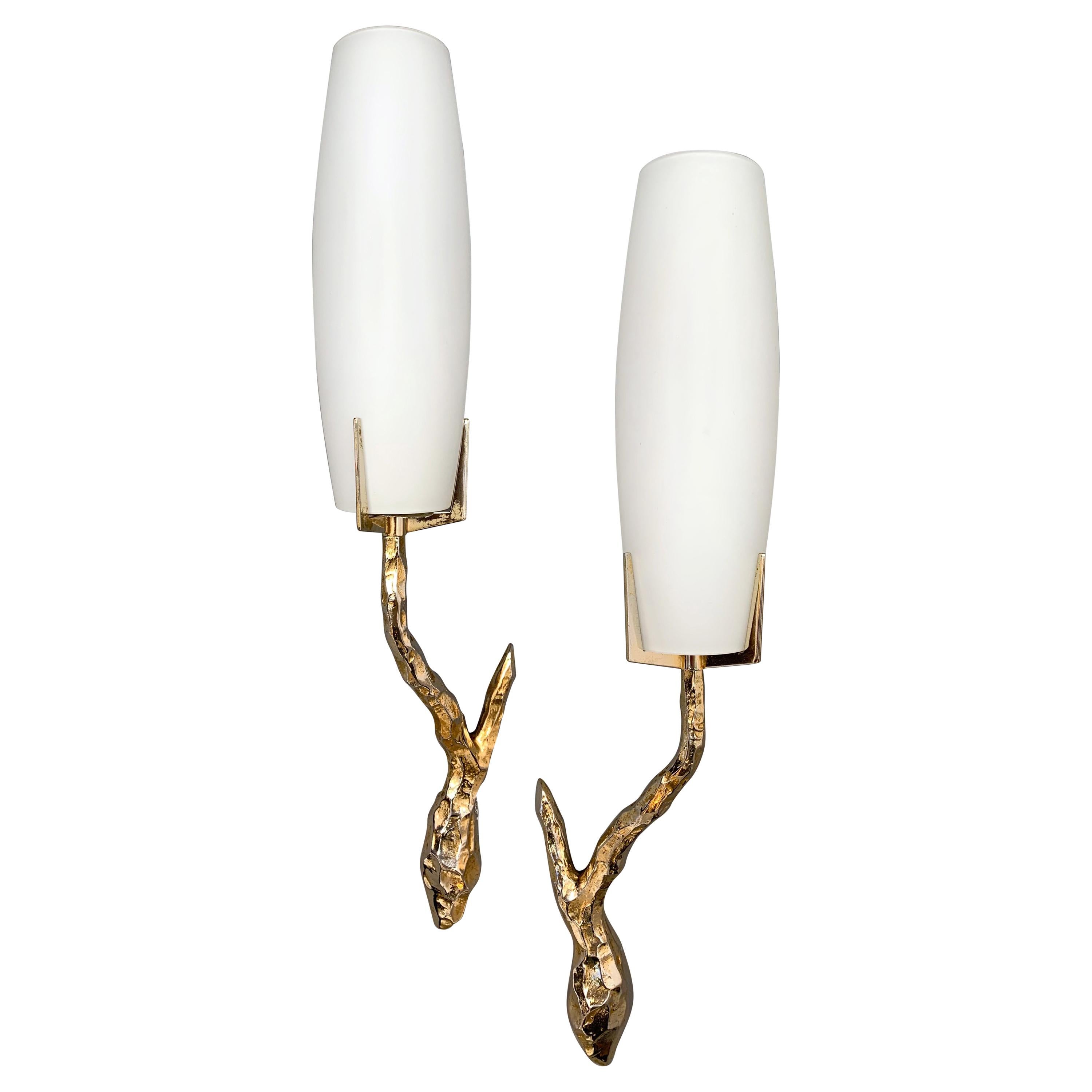 Pair of Bronze Sconces by Maison Arlus, France, 1960s