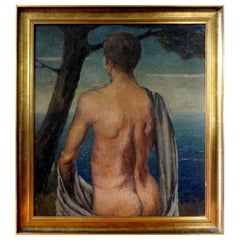 Italian Male Nude Oil Painting on Wood Panel, circa 1930
