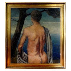 Italian Male Nude Oil Painting on Wood Panel, circa 1930