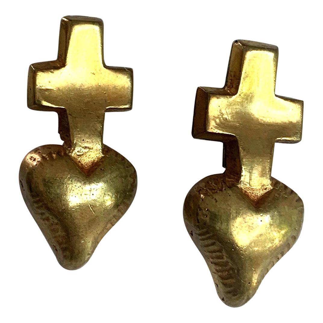 Pair of French Gilt Bronze Earrings by Line Vautrin