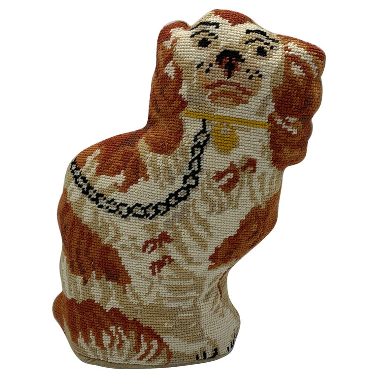 1980s Needlepoint Staffordshire Dog Pillow at 1stdibs