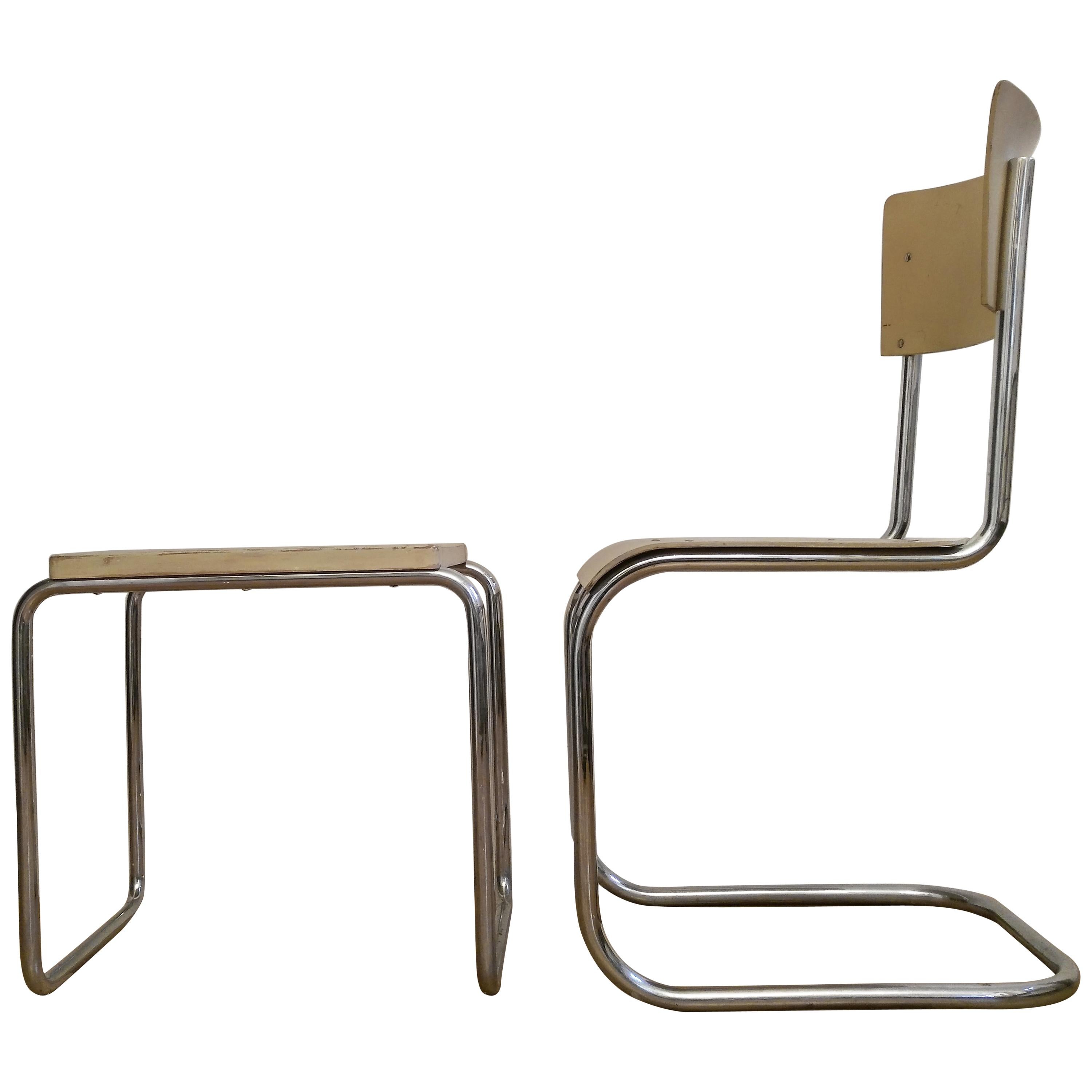 Chrome Bauhaus Mart Stam Chair and Stool, 1930s For Sale