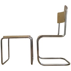 Vintage Chrome Bauhaus Mart Stam Chair and Stool, 1930s