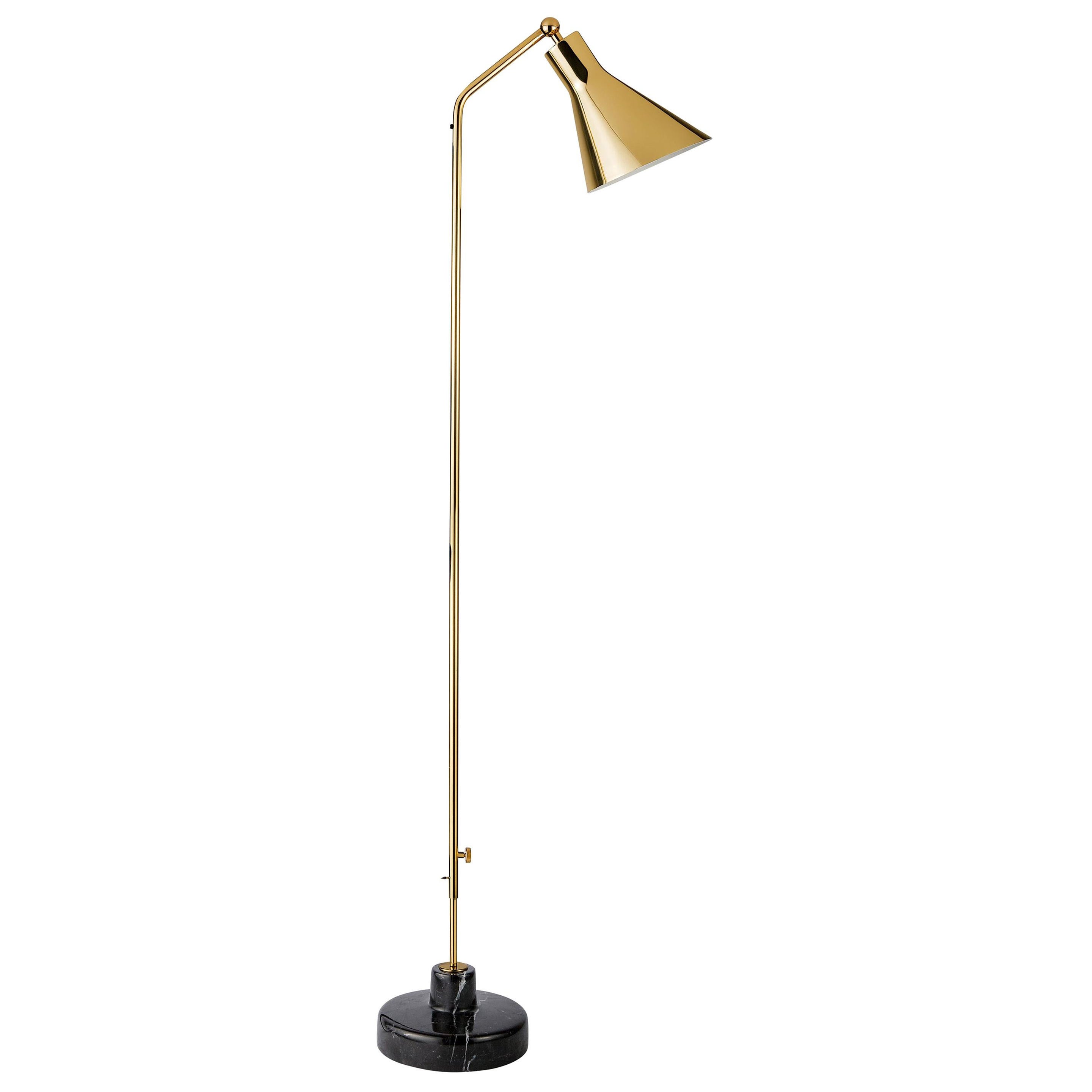 Ignazio Gardella Alzabile Floor Lamp in Brass and Black Marble for Tato Italia For Sale