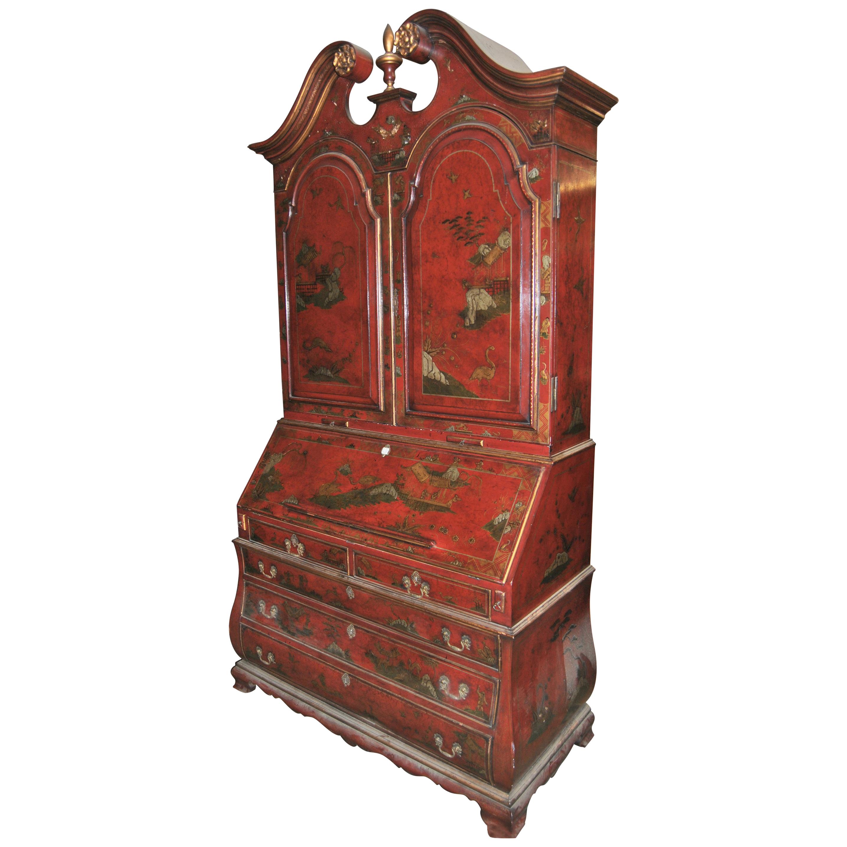 19th Century English Lacquered Gilt Chinoisoire Bookcase Secretary or Desk