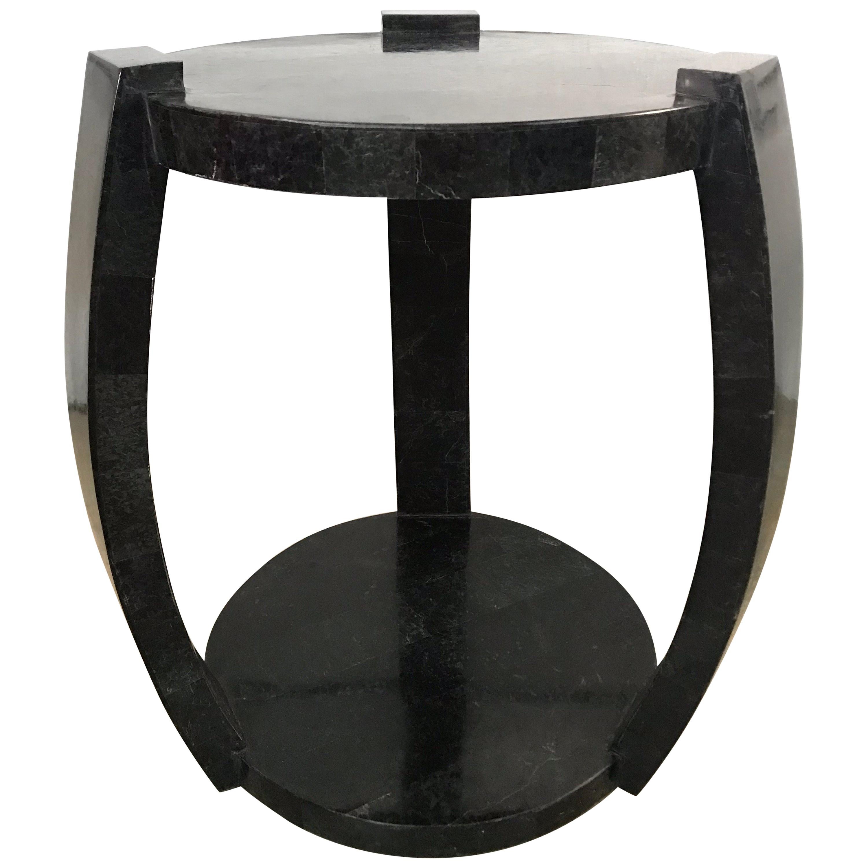 Maitland Smith Tessellated Black Marble Occasional Side or End Table