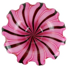 Murano Pink Black Gold Flecks Ribbons Italian Art Glass Flower Shaped Bowl