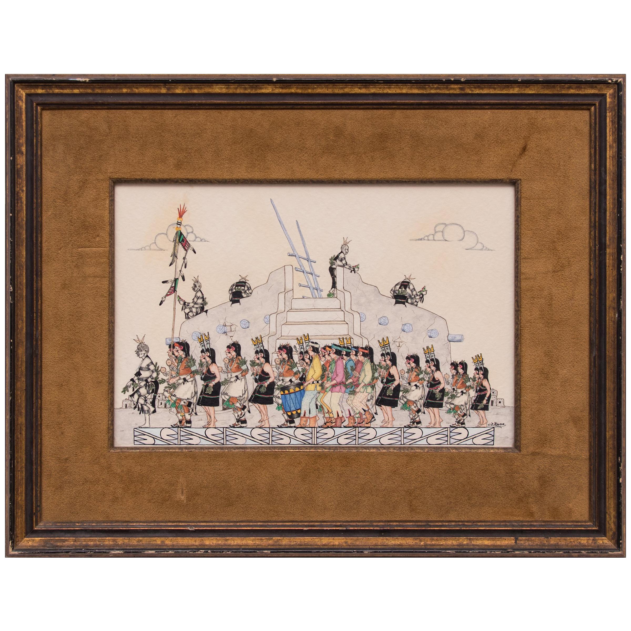 Pueblo Harvest Dance, vintage Painting by Jose Roybal (San Ildefonso Pueblo)
