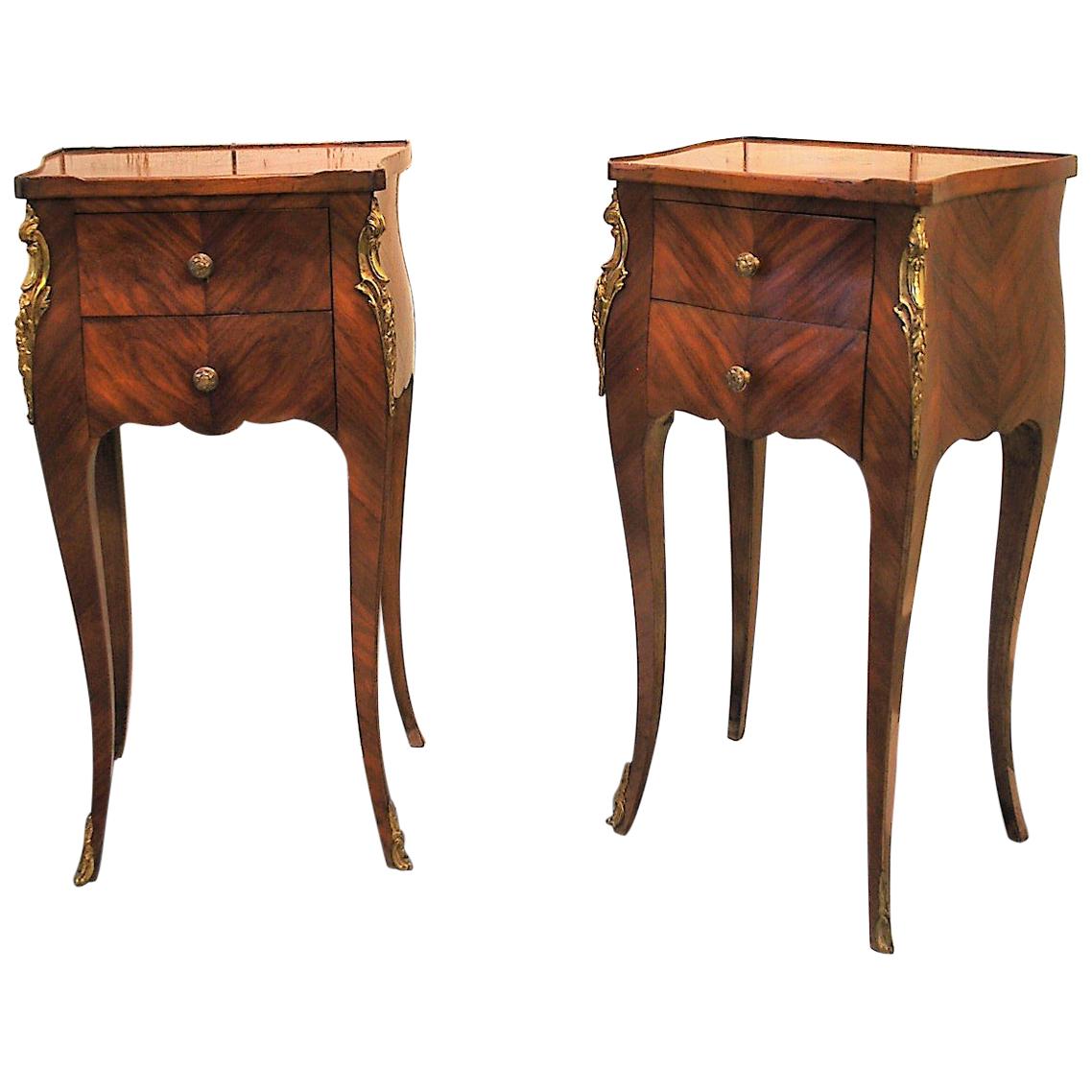 Pair of French Tulipwood Bedside Cabinets or Nightstands For Sale