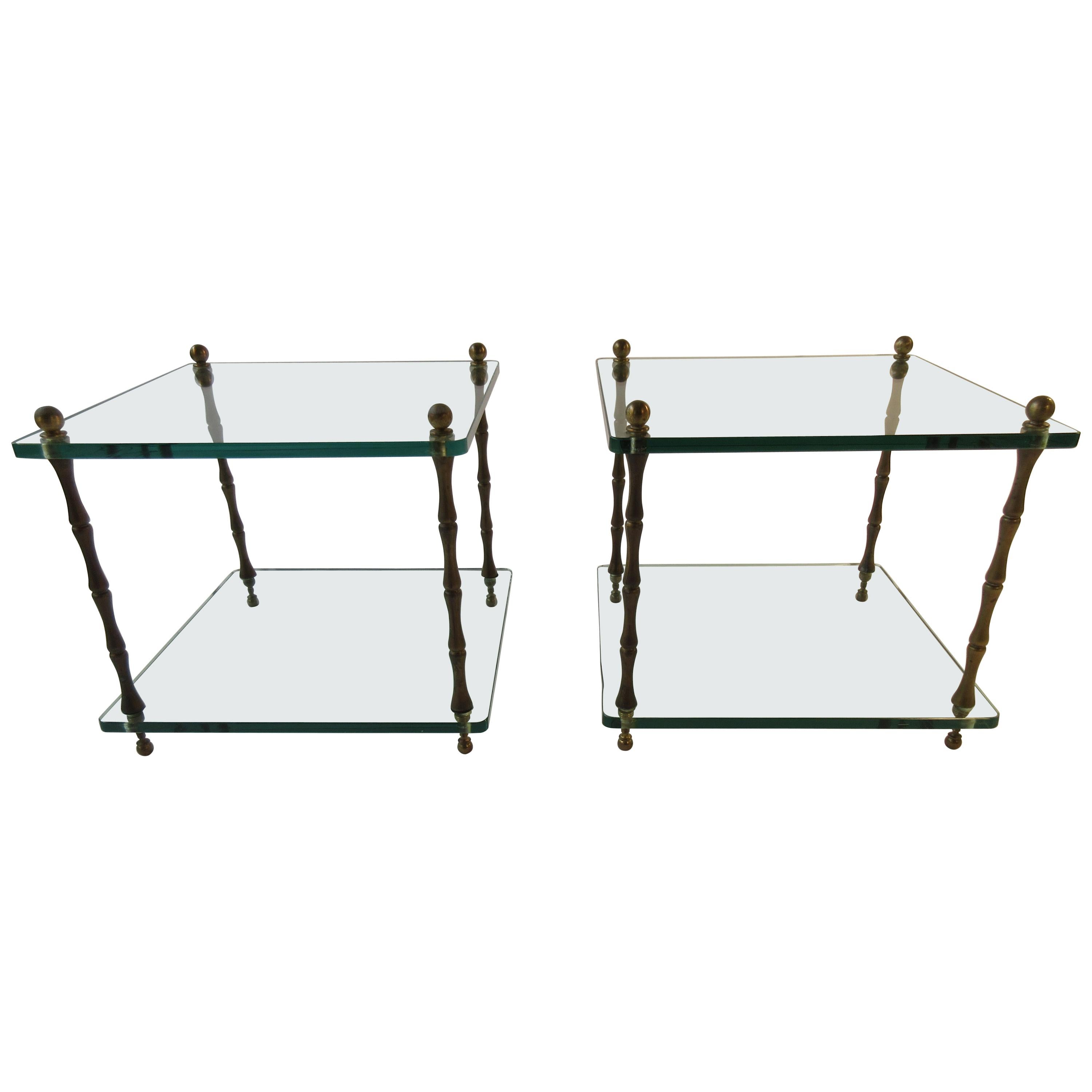 Pair of 1960s Glass and Brass Side Tables