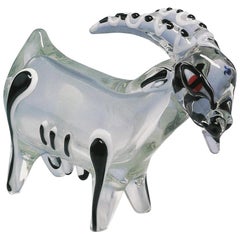 Ermanno Nason Murano Clear Glass Figure of a Goat with Applied Filaments