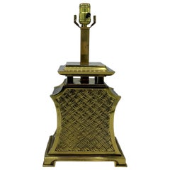 1980s Brass Pagoda and Basketweave Motif Lamp