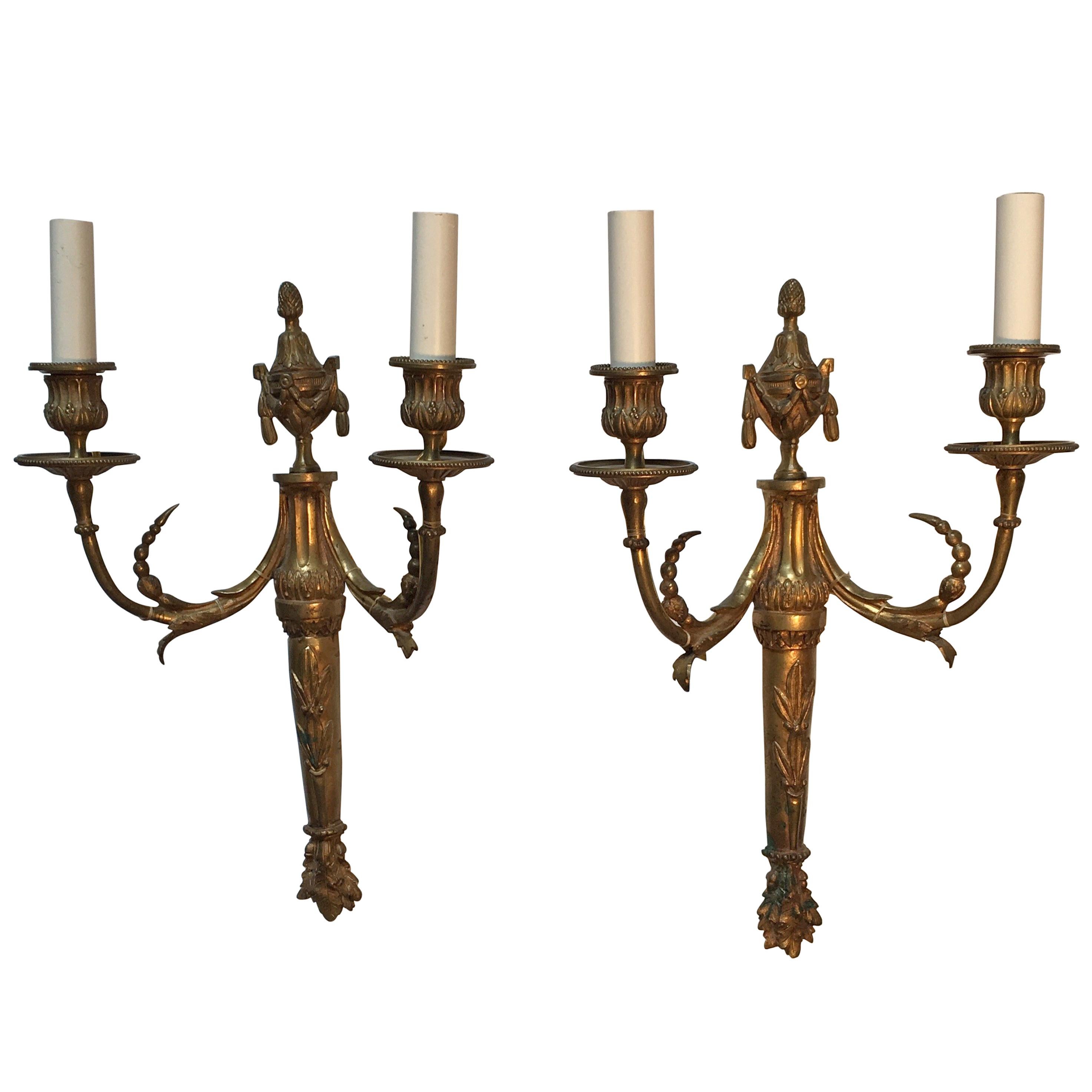 Pair of French Bronze Louis XVI Style Wall Sconces For Sale