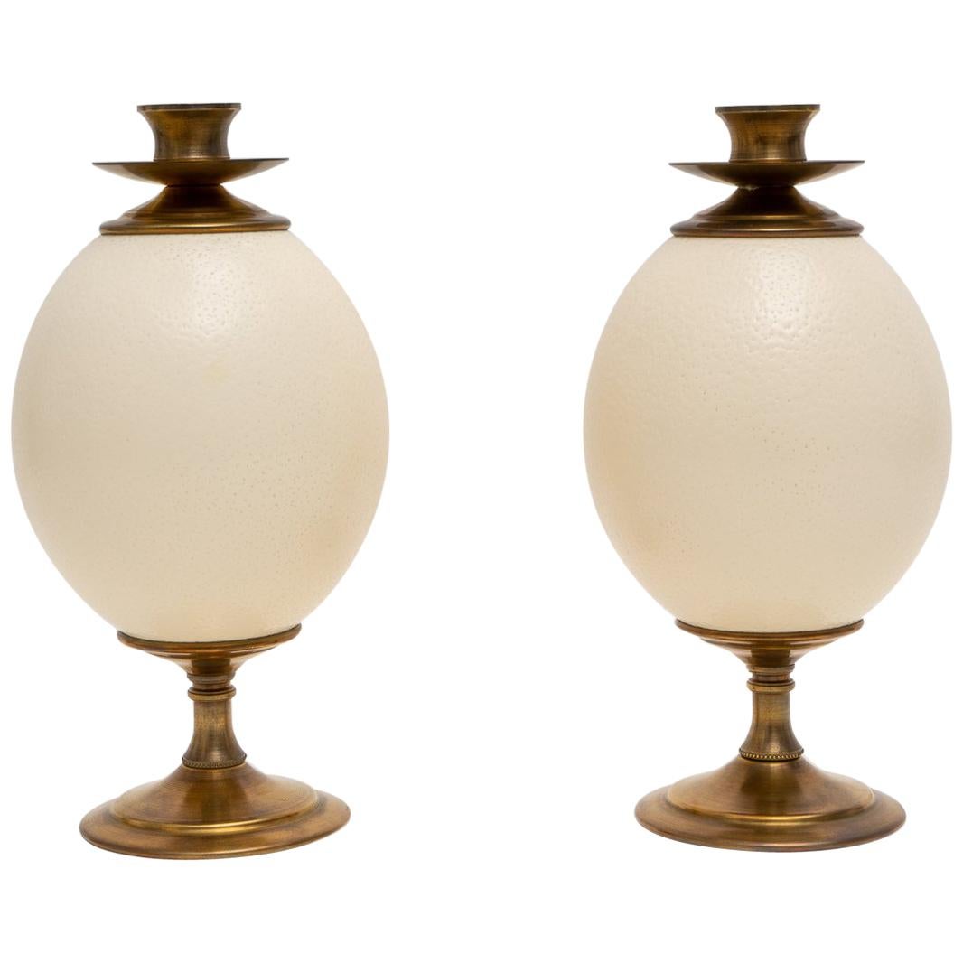 Pair of Ostrich Egg Candleholders