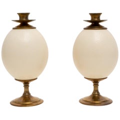 Retro Pair of Ostrich Egg Candleholders