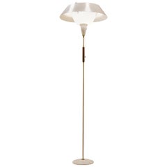 Midcentury Danish Tricolor Metal and Wood Floor Lamp