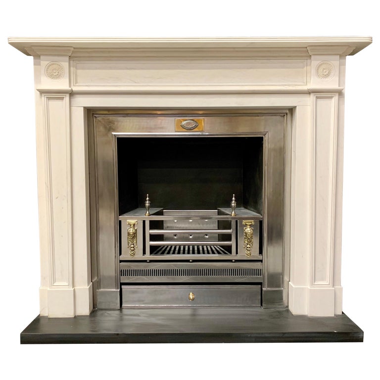 Large Regency Style Carved Statuary Marble Fireplace Surround For