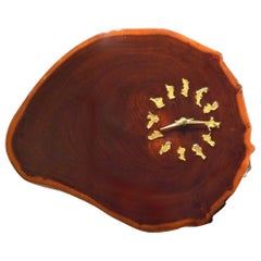 Vintage 1970s Lacquered Mahogany Wood Trunk Slice Wall Clock