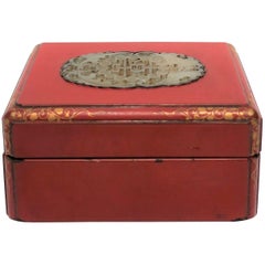 Asian Red Ox Blood Lacquer Box with Chinese White Jade Top