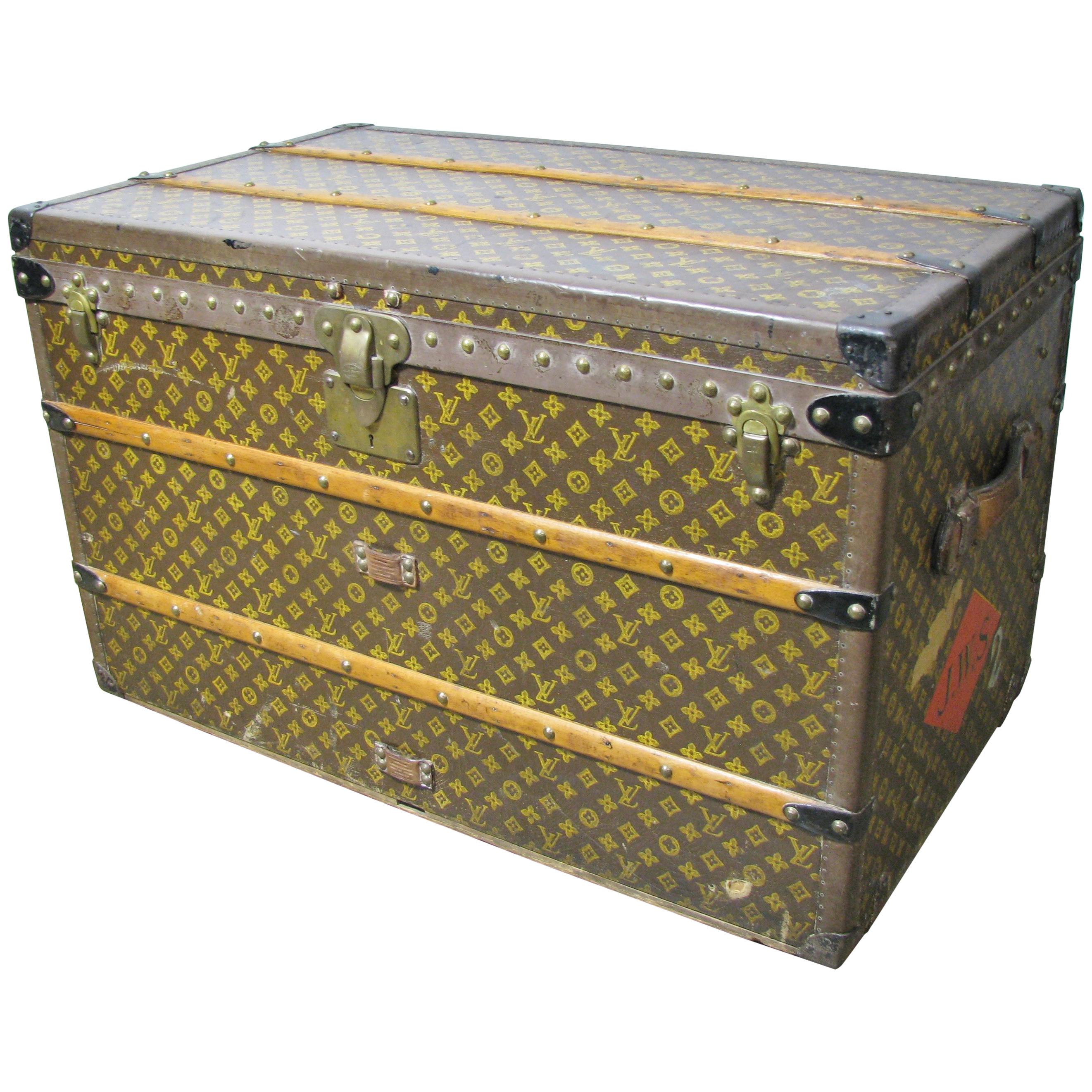 Vintage Late 1920s Louis Vuitton Steamer Trunk with Original Trays and Label For Sale