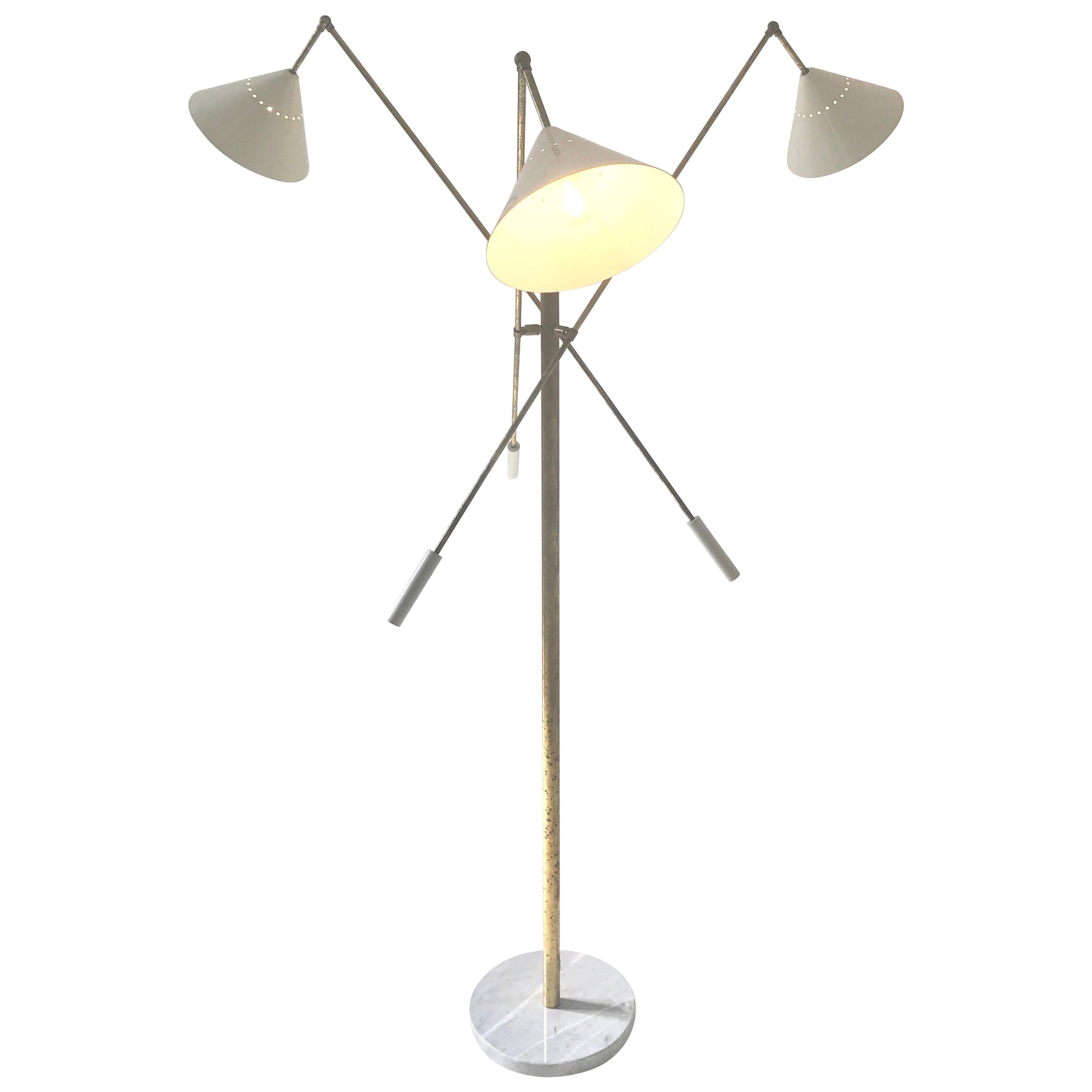 Italian Three-Arm Floor Lamp, 'Triennale' Arredoluce Style