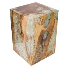 Indonesian Bleached Teak Wood and Resin Side Table